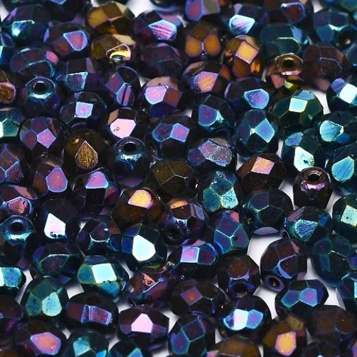 3mm Jet Blue Iris, Firepolished Beads, Pack of 120pcs