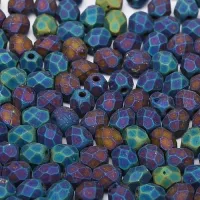 4mm Jet Matted Blue Iris Fire polished beads, 120pcs