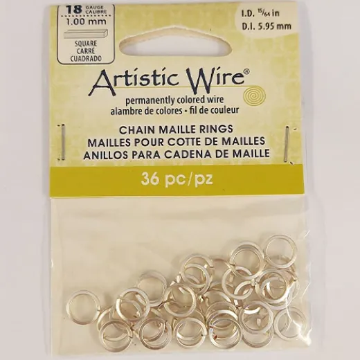 Tarnish Resistant Silver 18 Gauge Square Chain Maille Ring, I.D 5.95mm, 36 Pcs, A313-18S-10-10 Tarnish Resistant Silver 18 Gauge Square Chain Maille Ring, I.D 5.95mm, 36 Pcs, A313-18S-10-10