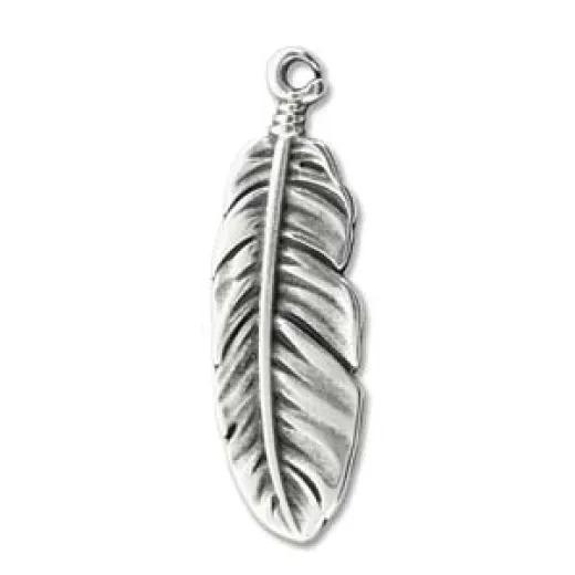 Large Boho Feather Charm 35 x 10.5mm, Antique Silver Colour Large Boho Feather Charm 35 x 10.5mm, Antique Silver Colour