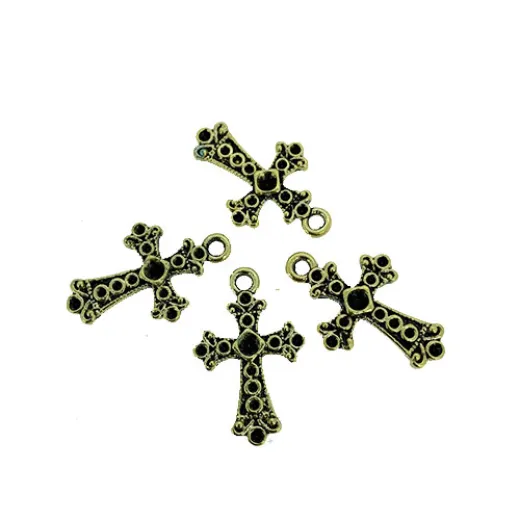 Chunky Cross Charms with Stone, Gold Colour, Pack of 4 Chunky Cross Charms with Stone, Gold Colour, Pack of 4