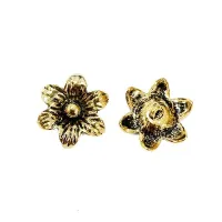 Large Flower Charm with Loop, Gold Colour, 19 x 22mm, Pack of 2