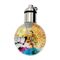 Dried Flower Glass Pendant, 25mm, Orange Dried Flower Glass Pendant, 25mm, Orange