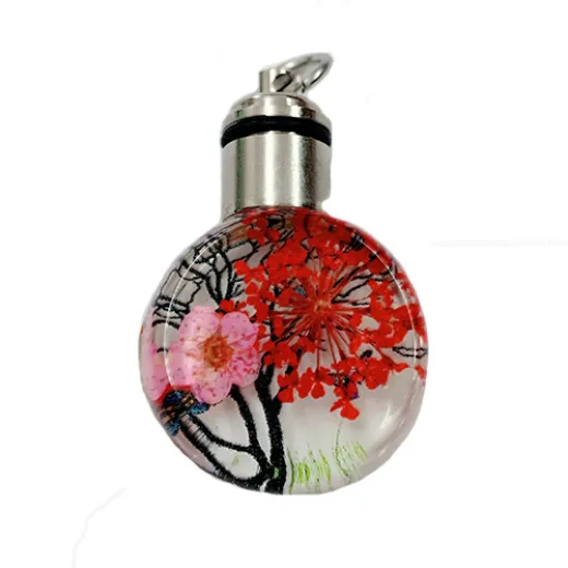 Dried Flower Glass Pendant, 25mm, Red Dried Flower Glass Pendant, 25mm, Red
