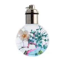 Dried Flower Glass Pendant, 25mm, Teal Dried Flower Glass Pendant, 25mm, Teal