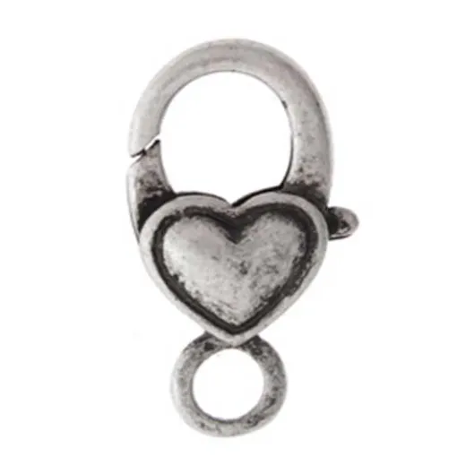 27mm Antique Silver Heart Lobster Clasp, pack of 2