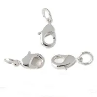12mm high quality Silver Plated Lobster Clasps, with jump ring, Pack of 3