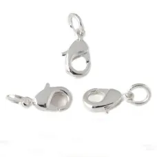 12mm high quality Silver Plated Lobster Clasps, with jump ring, Pack of 3 12mm high quality Silver Plated Lobster Clasps, with jump ring, Pack of 3
