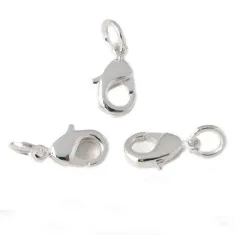 12mm high quality Silver Plated Lobster Clasps, with jump ring, Pack of 3