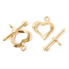 18mm Fancy Heart Toggle Clasps, Gold Colour, Pack of 2