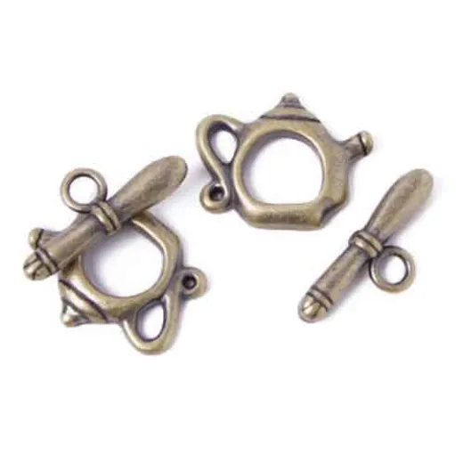 15 x 19mm Kettle Toggle Clasps, Antique Gold, Pack of 2 15 x 19mm Kettle Toggle Clasps, Antique Gold, Pack of 2