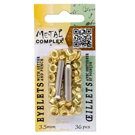 3.5mm Gold Eyelets With Setter And Punch Tool by Metal Complex, Pack of 36 Pieces 3.5mm Gold Eyelets With Setter And Punch Tool by Metal Complex, Pack of 36 Pieces