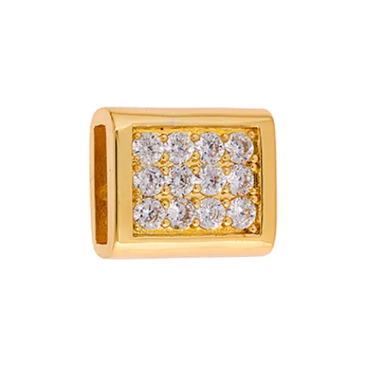 Gold Rectangle Silver Slider with Crystals, 15mm, 2 Pcs Gold Rectangle Silver Slider with Crystals, 15mm, 2 Pcs