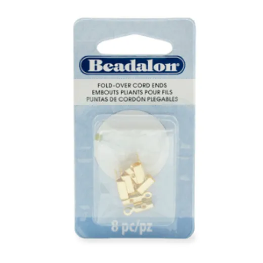 Cord Ends, Fold-Over, 4.6mm (.181 in) O.D., 12mm (.472 in) length, Gold Color E-Coat, 8 pc Cord Ends, Fold-Over, 4.6mm (.181 in) O.D., 12mm (.472 in) length, Gold Color E-Coat, 8 pc