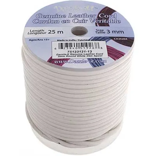 White, 3mm Round Leather, 2m length White, 3mm Round Leather, 2m length
