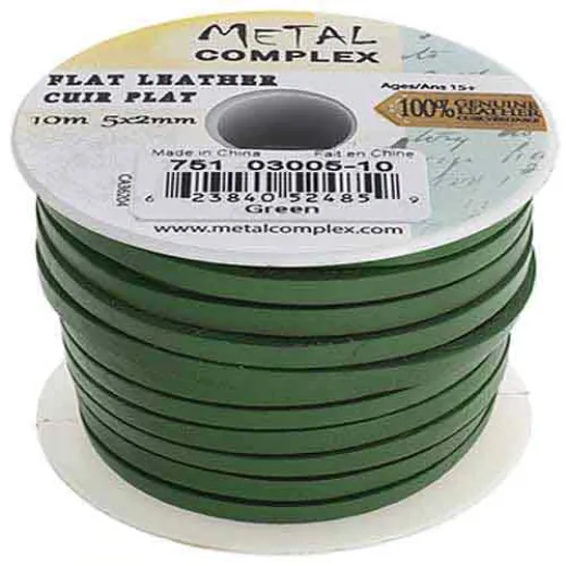Green Flat Leather 5x2mm by the metre (maximum 5m) Green Flat Leather 5x2mm by the metre (maximum 5m)