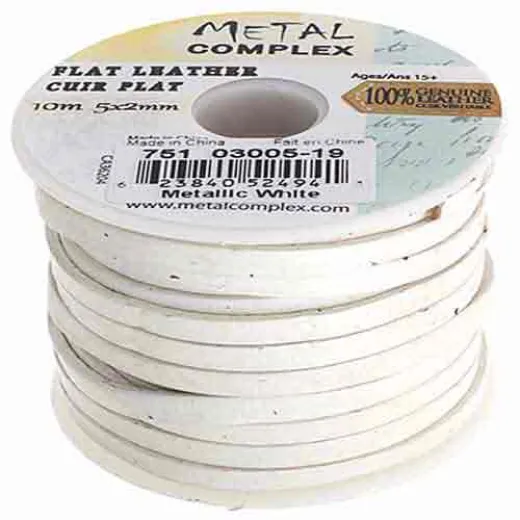 Metallic White Flat Leather 5x2mm by the metre (maximum 5m) Metallic White Flat Leather 5x2mm by the metre (maximum 5m)