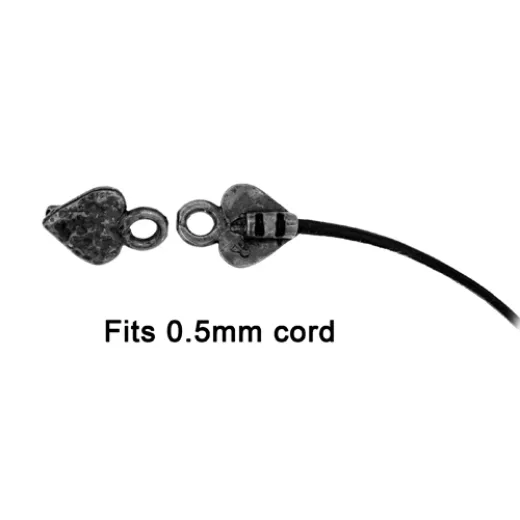Crimp Ends With Heart, 1.4mm Hole - Black, Pack of 2 Crimp Ends With Heart, 1.4mm Hole - Black, Pack of 2