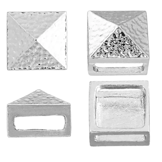 10 x 13mm Silver Square Hammered Slider, 2 Pcs 10 x 13mm Silver Square Hammered Slider, 2 Pcs