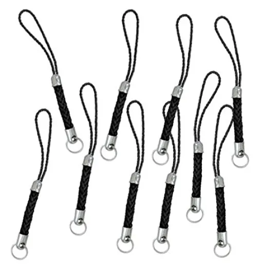 10 Pieces Mobile Phone Cord - Black - with Silver Tone Ring - 334E-111 10 Pieces Mobile Phone Cord - Black - with Silver Tone Ring - 334E-111