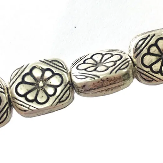 Antique Metal Beads - Square with flower design - 15 Beads (1 Strand) - 7sh154SAS Antique Metal Beads - Square with flower design - 15 Beads (1 Strand) - 7sh154SAS