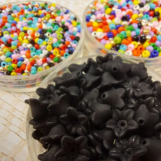Lucite Mini Black Flower and Miyuki Rainbow Bead Collection Lucite Mini Black Flower and Miyuki Rainbow Bead Collection