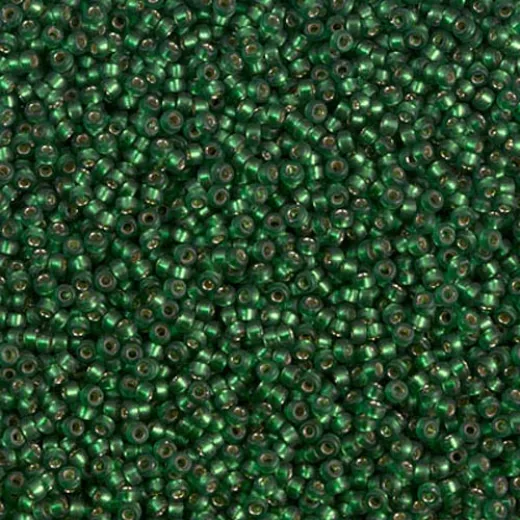 Dyed Semi-Matte Dark Green Silver Lined Miyuki 15/0 seed beads, colour 1642, 8.2g approx. Dyed Semi-Matte Dark Green Silver Lined Miyuki 15/0 seed beads, colour 1642, 8.2g approx.