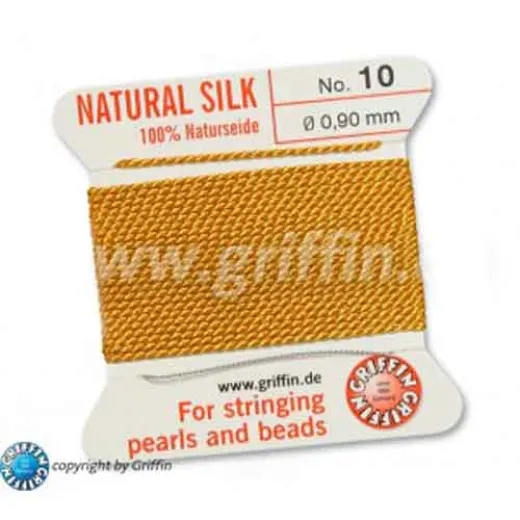 Amber Griffin Silk Thread with Needle, Size 10, 0.90mm dia. 2m Amber Griffin Silk Thread with Needle, Size 10, 0.90mm dia. 2m