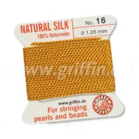 Amber Griffin Silk Thread with Needle, Size 16,  1.05mm dia. 2m long