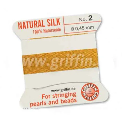 Amber Griffin Silk Thread with Needle, Size 2, 0.45mm dia. 2m Amber Griffin Silk Thread with Needle, Size 2, 0.45mm dia. 2m