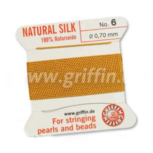 Amber Griffin Silk Thread with Needle, Size 6, 0.7mm dia. 2m Amber Griffin Silk Thread with Needle, Size 6, 0.7mm dia. 2m