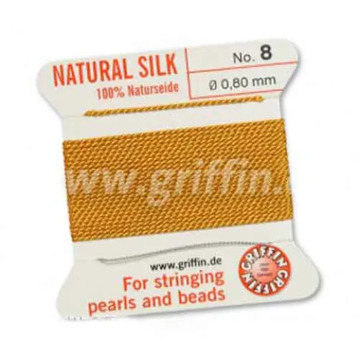 Amber Griffin Silk Thread with Needle, Size 8, 0.80mm dia. 2m Amber Griffin Silk Thread with Needle, Size 8, 0.80mm dia. 2m