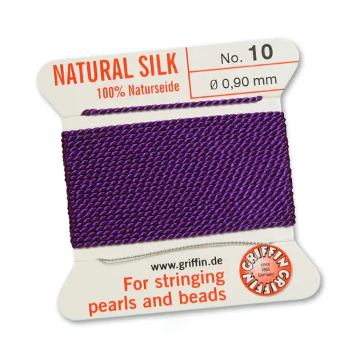 Amethyst Griffin Silk Thread with Needle, Size 10, 0.90mm dia. 2m Amethyst Griffin Silk Thread with Needle, Size 10, 0.90mm dia. 2m