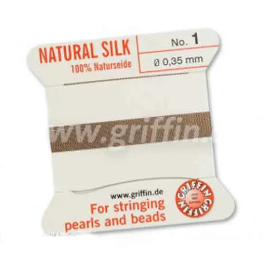 Beige Griffin Silk Thread with Needle, Size 1, 0.35mm dia. 2m Beige Griffin Silk Thread with Needle, Size 1, 0.35mm dia. 2m