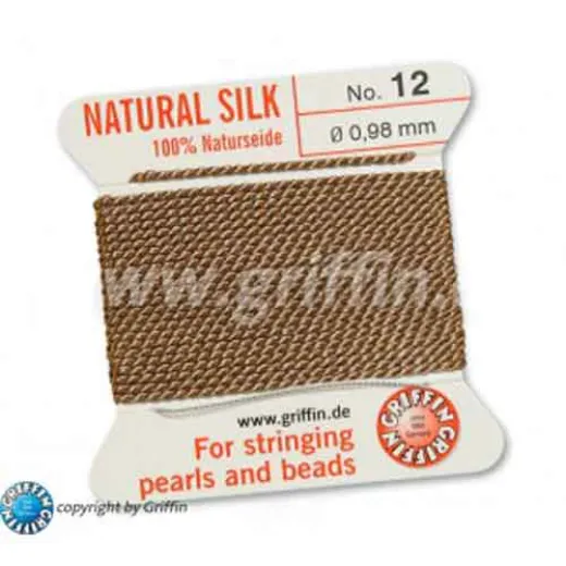 Beige Griffin Silk Thread with Needle, Size 12, 0.98mm dia. 2m Beige Griffin Silk Thread with Needle, Size 12, 0.98mm dia. 2m