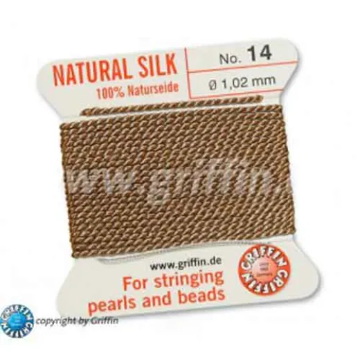 Beige Griffin Silk Thread with Needle, Size 14, 1.02mm dia. 2m Beige Griffin Silk Thread with Needle, Size 14, 1.02mm dia. 2m