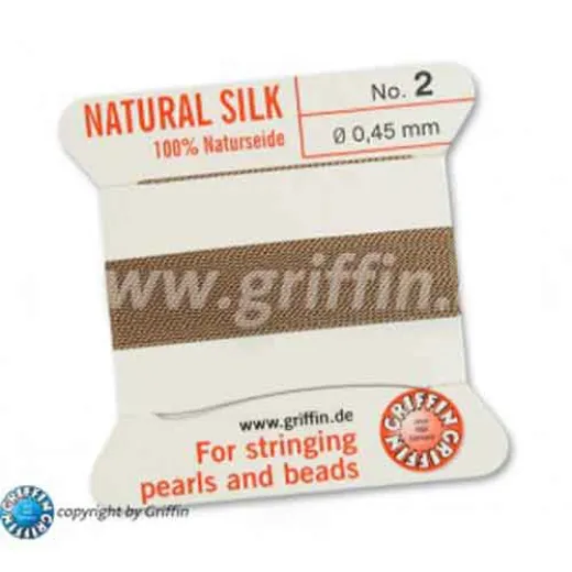 Beige Griffin Silk Thread with Needle, Size 2, 0.45mm dia. 2m Beige Griffin Silk Thread with Needle, Size 2, 0.45mm dia. 2m
