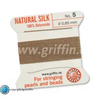Beige Griffin Silk Thread with Needle, Size 5, 0.65mm dia. 2m 