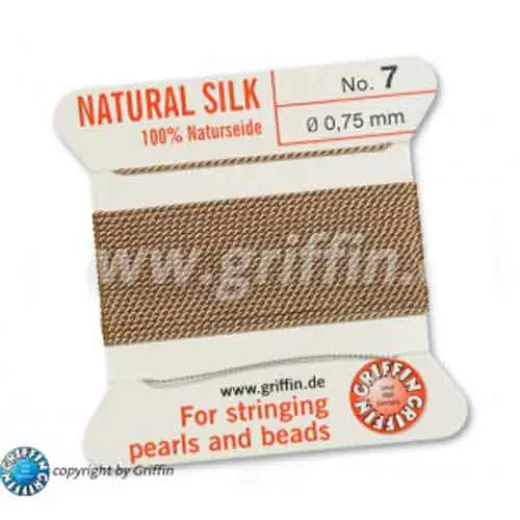 Beige Griffin Silk Thread with Needle, Size 7, 0.75mm dia. 2m Beige Griffin Silk Thread with Needle, Size 7, 0.75mm dia. 2m