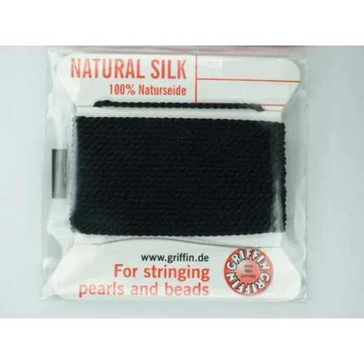 Black Griffin Silk Thread with Needle, Size 1, 0.35mm dia. 2m 