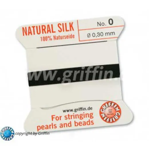 Black Griffin Silk Thread with Needle, Size 0, 0.30mm dia. 2m Black Griffin Silk Thread with Needle, Size 0, 0.30mm dia. 2m