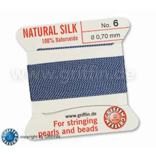 Blue Griffin Silk Thread with Needle, Size 6, 0.7mm dia. 2m long Blue Griffin Silk Thread with Needle, Size 6, 0.7mm dia. 2m long