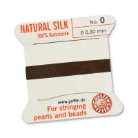 Brown Griffin Silk Thread with Needle, Size 0, 0.30mm dia. 2m 