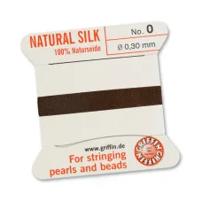 Brown Griffin Silk Thread with Needle, Size 0, 0.30mm dia. 2m 