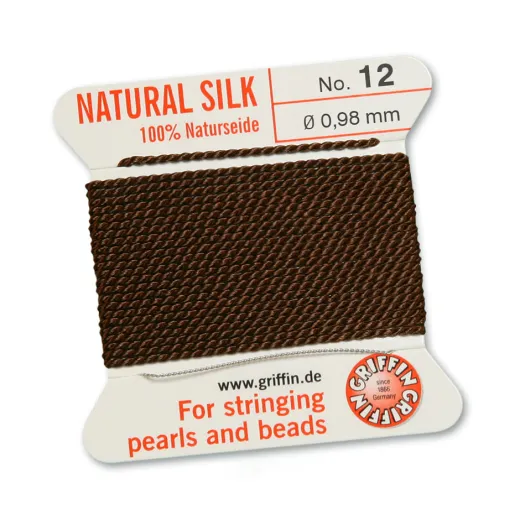 Brown Griffin Silk Thread with Needle, Size 12, 0.98mm dia. 2m long Brown Griffin Silk Thread with Needle, Size 12, 0.98mm dia. 2m long