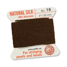 Brown Griffin Silk Thread with Needle, Size 16,  1.05mm dia. 2m long