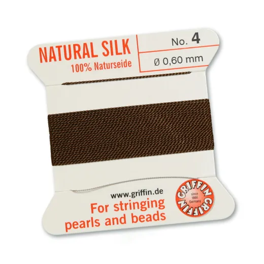 Brown Griffin Silk Thread with Needle, Size 4, 0.60mm dia. 2m long Brown Griffin Silk Thread with Needle, Size 4, 0.60mm dia. 2m long