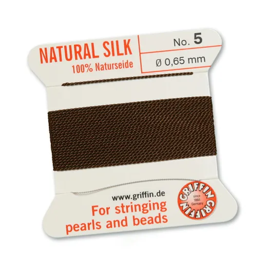 Brown Griffin Silk Thread with Needle, Size 5, 0.65mm dia. 2m long Brown Griffin Silk Thread with Needle, Size 5, 0.65mm dia. 2m long
