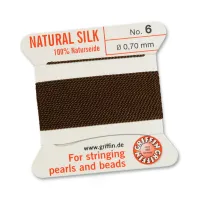 Brown Griffin Silk Thread with Needle, Size 6, 0.7mm dia. 2m long