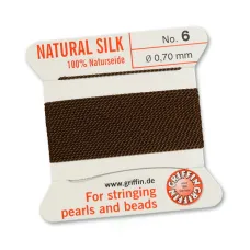 Brown Griffin Silk Thread with Needle, Size 6, 0.7mm dia. 2m long
